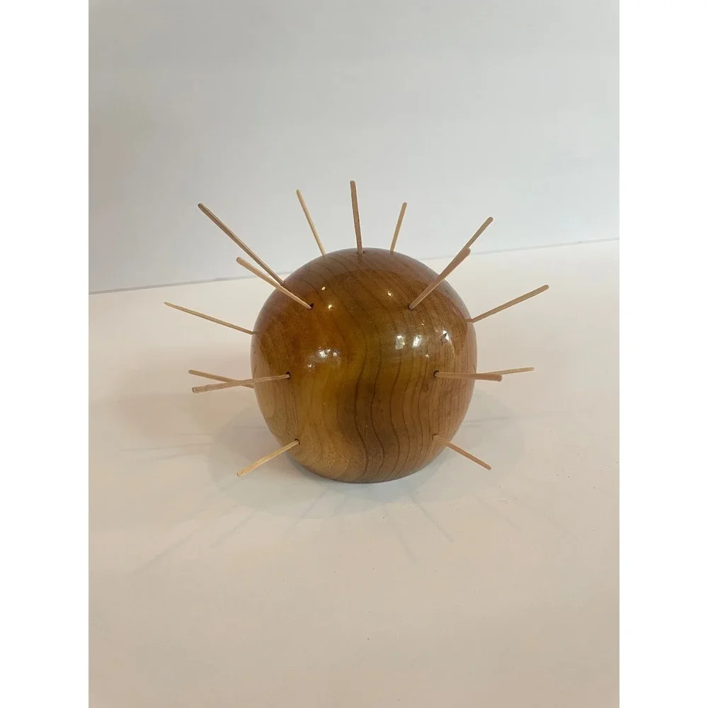 Vintage Oregon Myrtlewood Toothpick Holder Sphere | Mid Century Porcupine